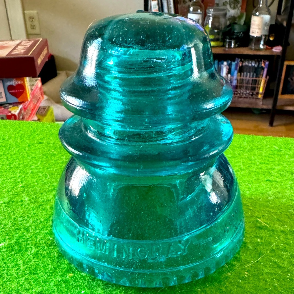 Hemingray 42 Vintage Glass Insulator, Aqua Blue-Green, Beaded Base,  Made in USA